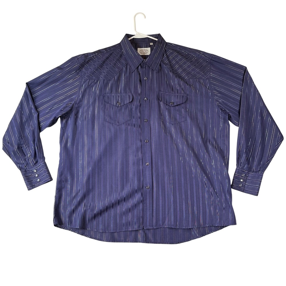 Gibson Trading Western Shirt Mens 3XLT Pearl Snap Purple Metallic Striped Cowboy
